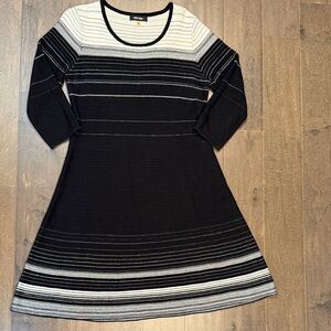 Nine West Black White Striped Knit Sweater Dress Size M